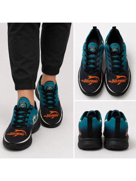 Miami Dolphins Shoes - Miami Dolphins Fan Sneakers  Sports Shoes Unisex Lightweight Teal/Blk Sze 44